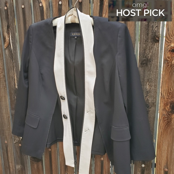 Escada Jackets & Blazers - Escada Silk Wool Black Blazer Zip Off Collar 44 14